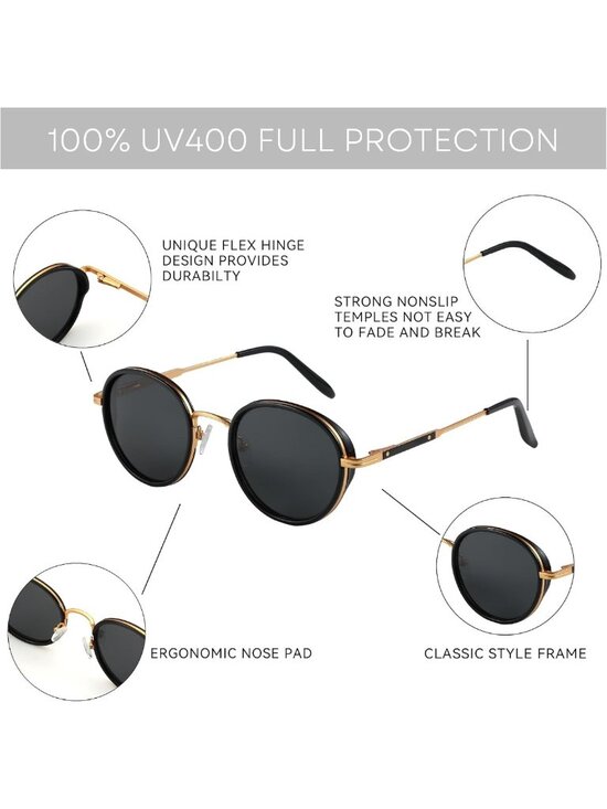 Retro Round Polarized Steampunk Sunglasses - Vintage Metal Frame UV400 Shades